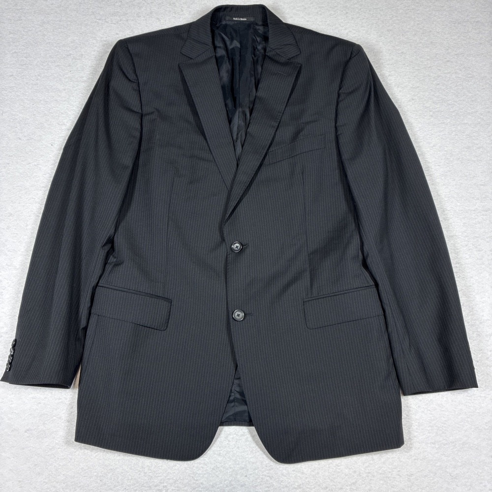 Z Zegna Mens Black Pinstripe Suit Jacket Blazer Two Button Notch Lapel 52R